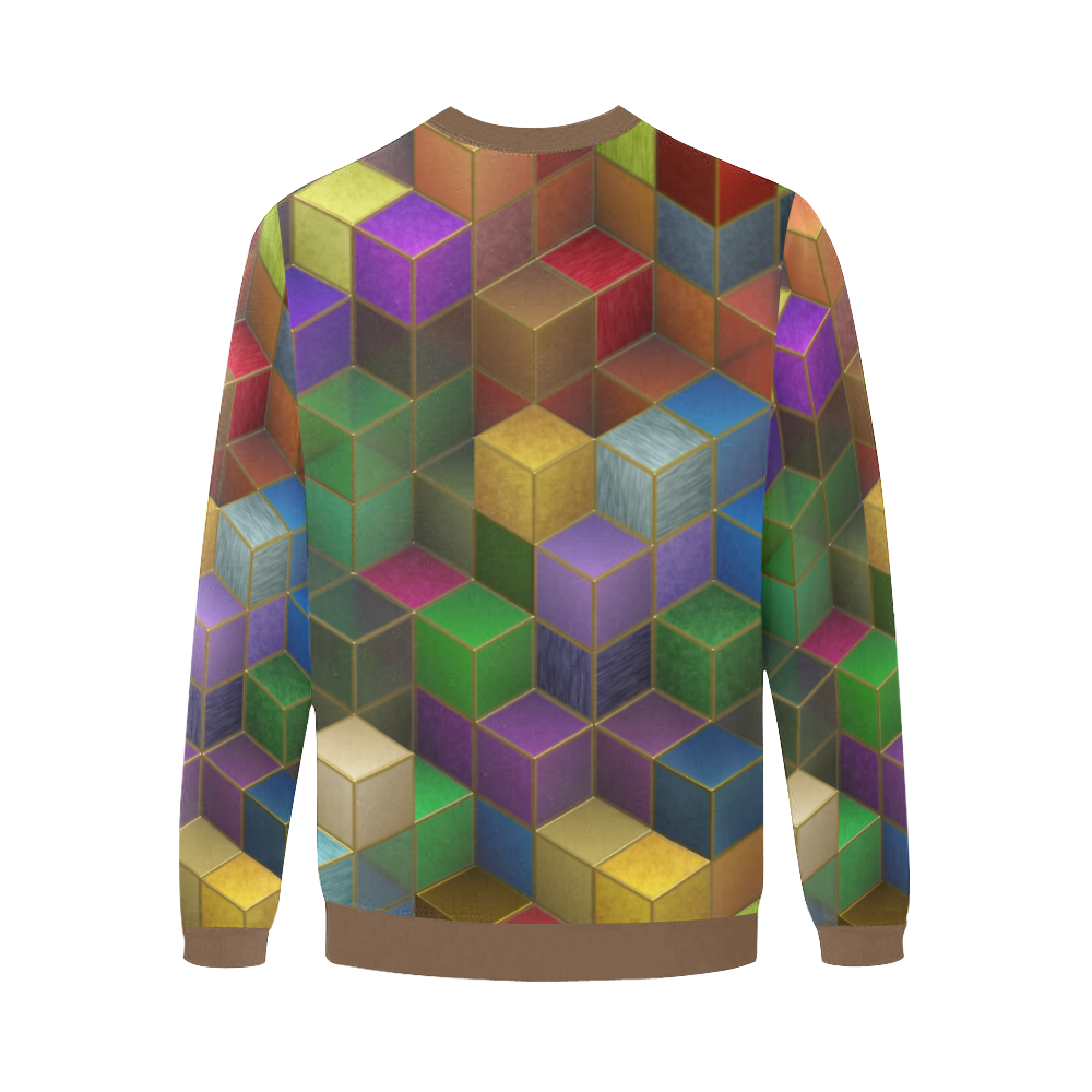 Geometric Rainbow Cubes Texture Men's Oversized Fleece Crew Sweatshirt (Model H18)