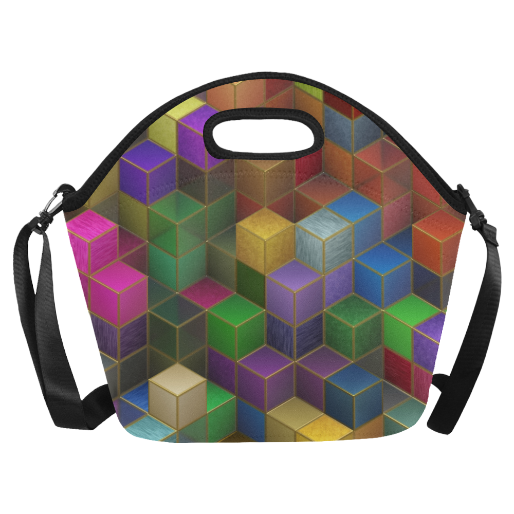 Geometric Rainbow Cubes Texture Neoprene Lunch Bag/Large (Model 1669)