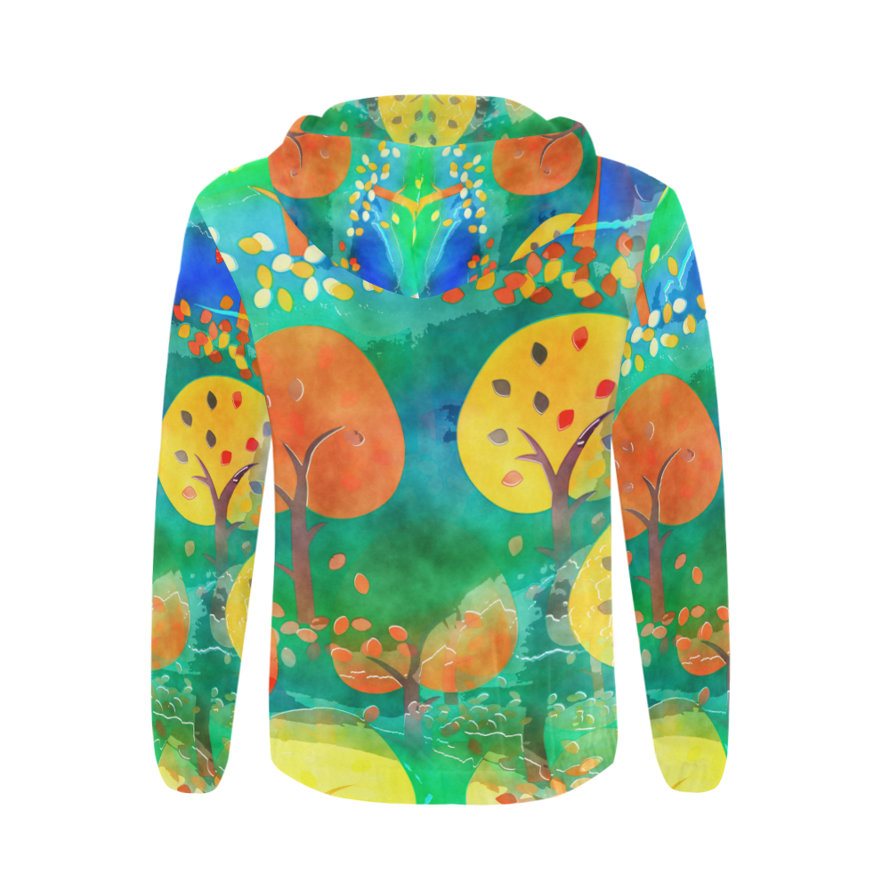 Watercolor Fall Forest All Over Print Full Zip Hoodie for Men (Model H14)