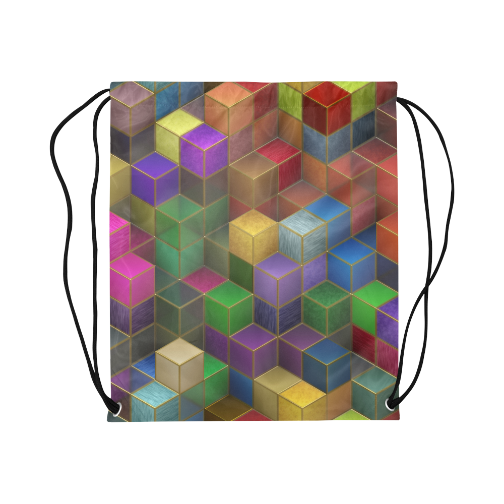 Geometric Rainbow Cubes Texture Large Drawstring Bag Model 1604 (Twin Sides)  16.5"(W) * 19.3"(H)