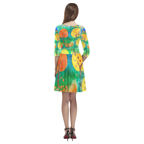 Watercolor Fall Forest Tethys Half-Sleeve Skater Dress(Model D20)