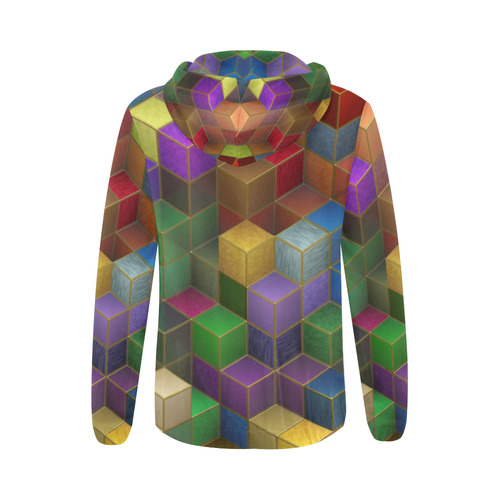 Geometric Rainbow Cubes Texture All Over Print Full Zip Hoodie for Women (Model H14)