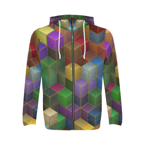 Geometric Rainbow Cubes Texture All Over Print Full Zip Hoodie for Men (Model H14)