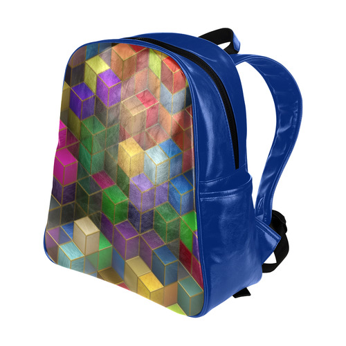 Geometric Rainbow Cubes Texture Multi-Pockets Backpack (Model 1636)