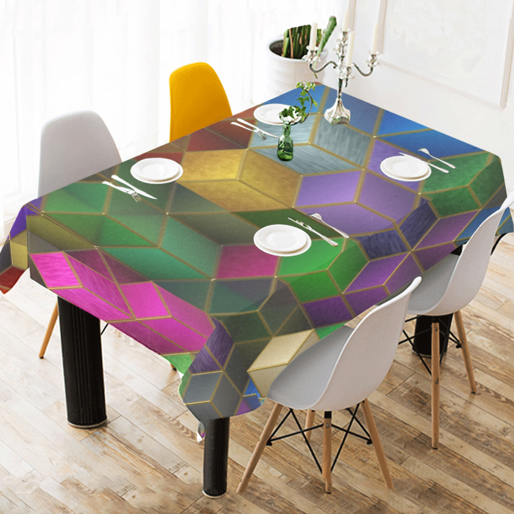 Geometric Rainbow Cubes Texture Cotton Linen Tablecloth 52"x 70"