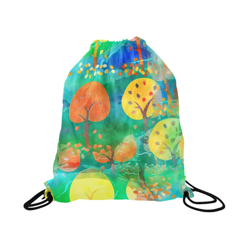 Watercolor Fall Forest Large Drawstring Bag Model 1604 (Twin Sides)  16.5"(W) * 19.3"(H)