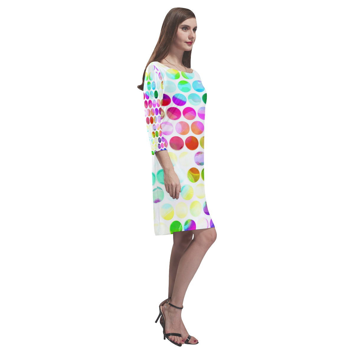 Watercolor Polka Dots Rhea Loose Round Neck Dress(Model D22)