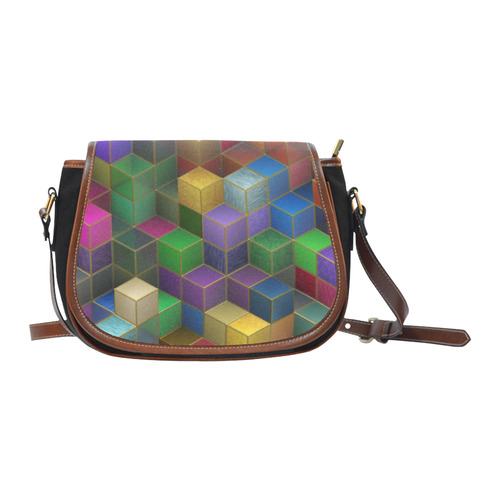 Geometric Rainbow Cubes Texture Saddle Bag/Small (Model 1649)(Flap Customization)