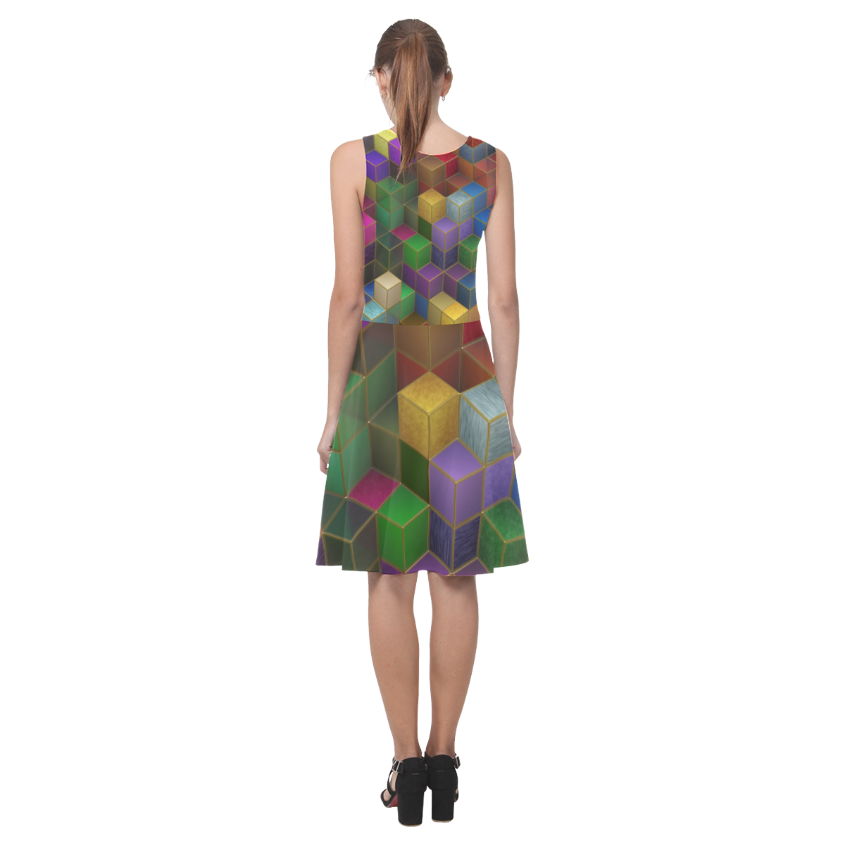 Geometric Rainbow Cubes Texture Atalanta Casual Sundress(Model D04)