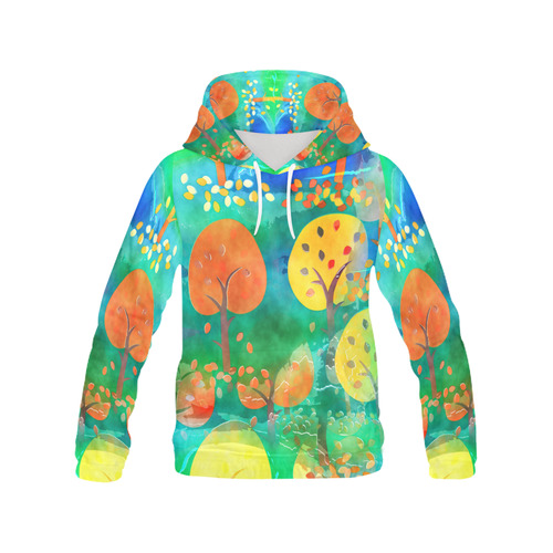 Watercolor Fall Forest All Over Print Hoodie for Women (USA Size) (Model H13)