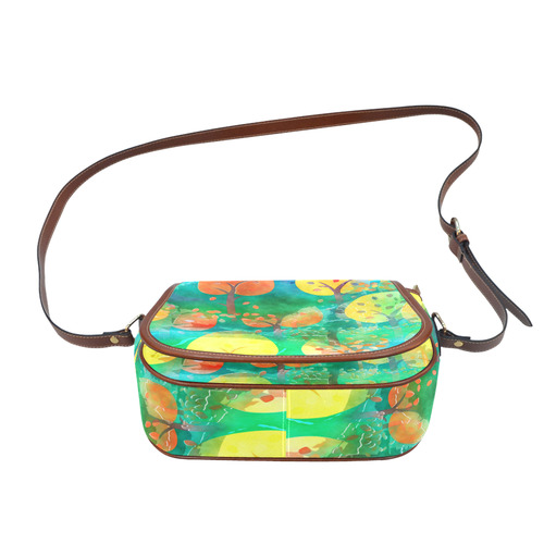 Watercolor Fall Forest Saddle Bag/Small (Model 1649) Full Customization