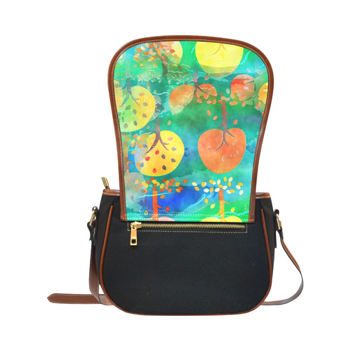 Watercolor Fall Forest Saddle Bag/Small (Model 1649)(Flap Customization)