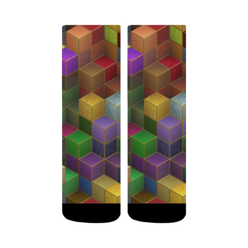 Geometric Rainbow Cubes Texture Crew Socks
