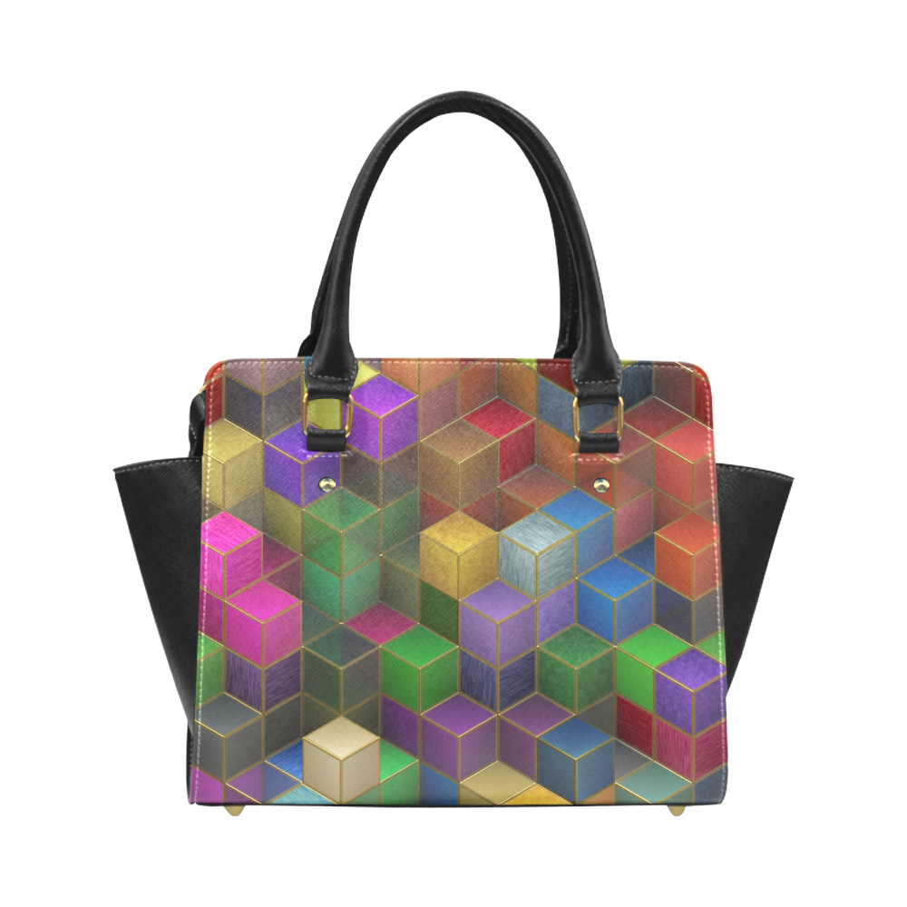 Geometric Rainbow Cubes Texture Classic Shoulder Handbag (Model 1653)