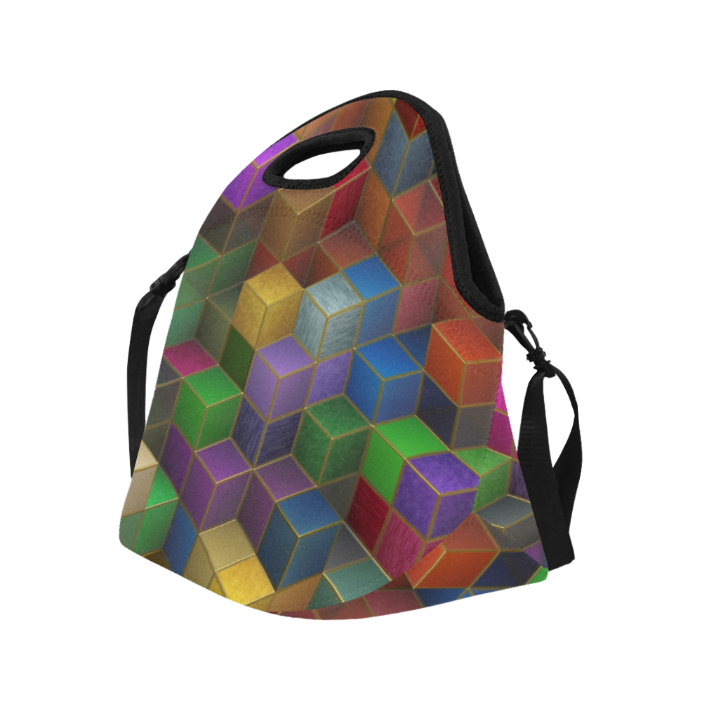Geometric Rainbow Cubes Texture Neoprene Lunch Bag/Large (Model 1669)