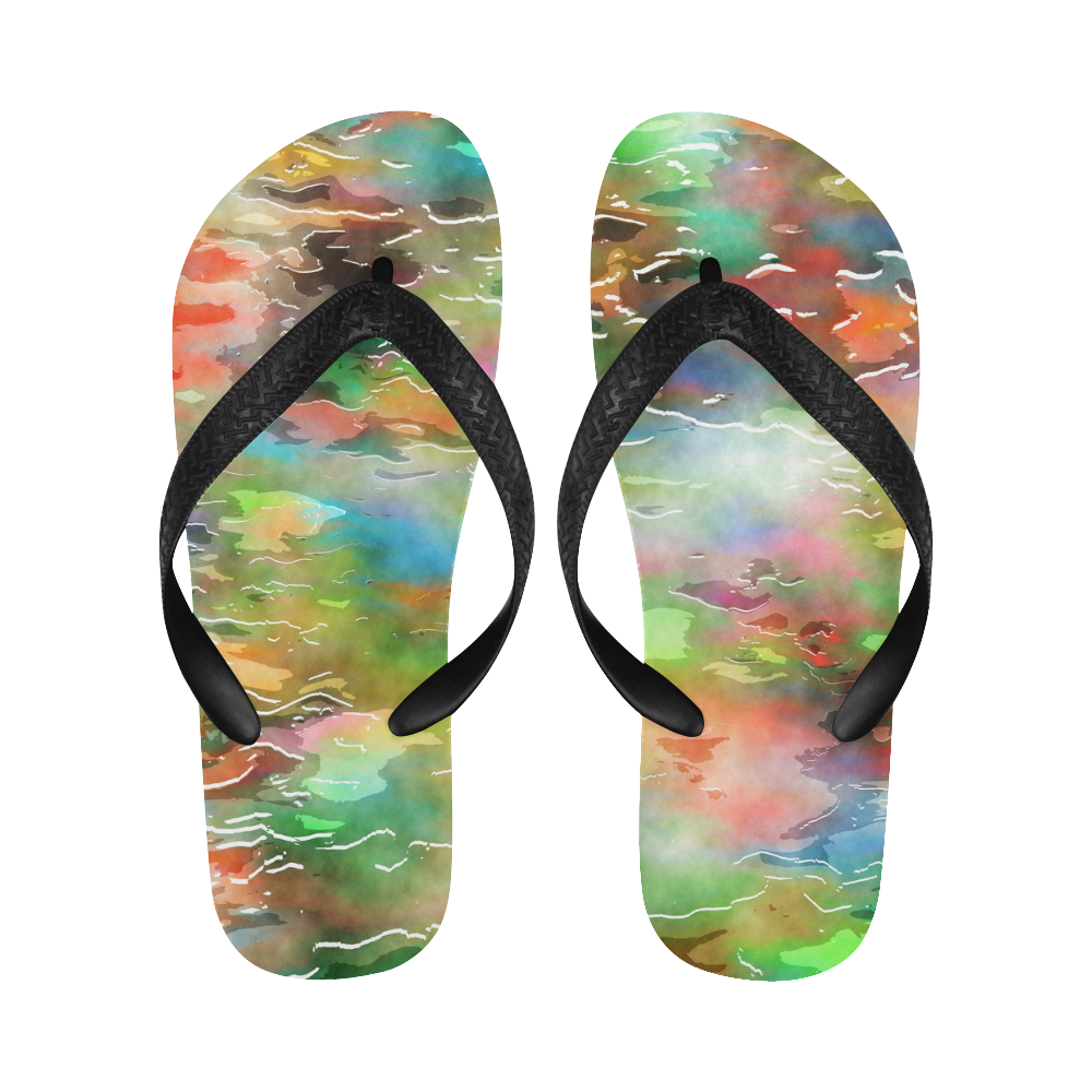 Watercolor Paint Wash Flip Flops for Men/Women (Model 040)