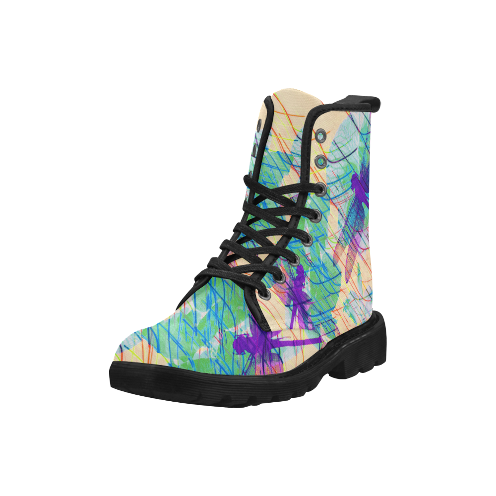 Colorful Dragonflies Martin Boots for Women (Black) (Model 1203H)