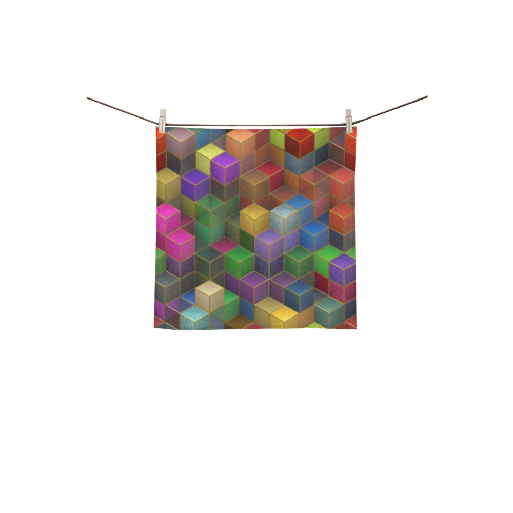 Geometric Rainbow Cubes Texture Square Towel 13“x13”