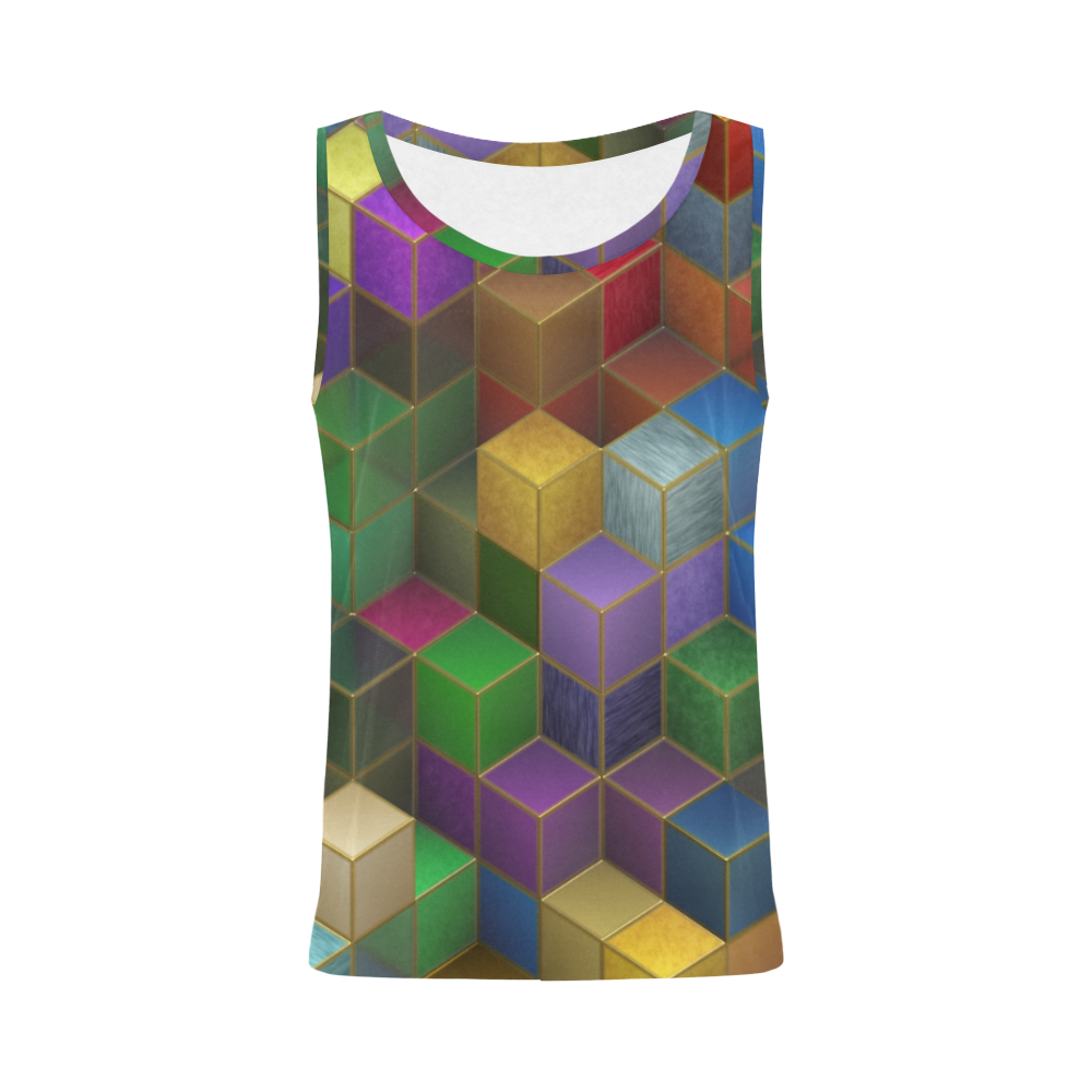 Geometric Rainbow Cubes Texture All Over Print Tank Top for Women (Model T43)