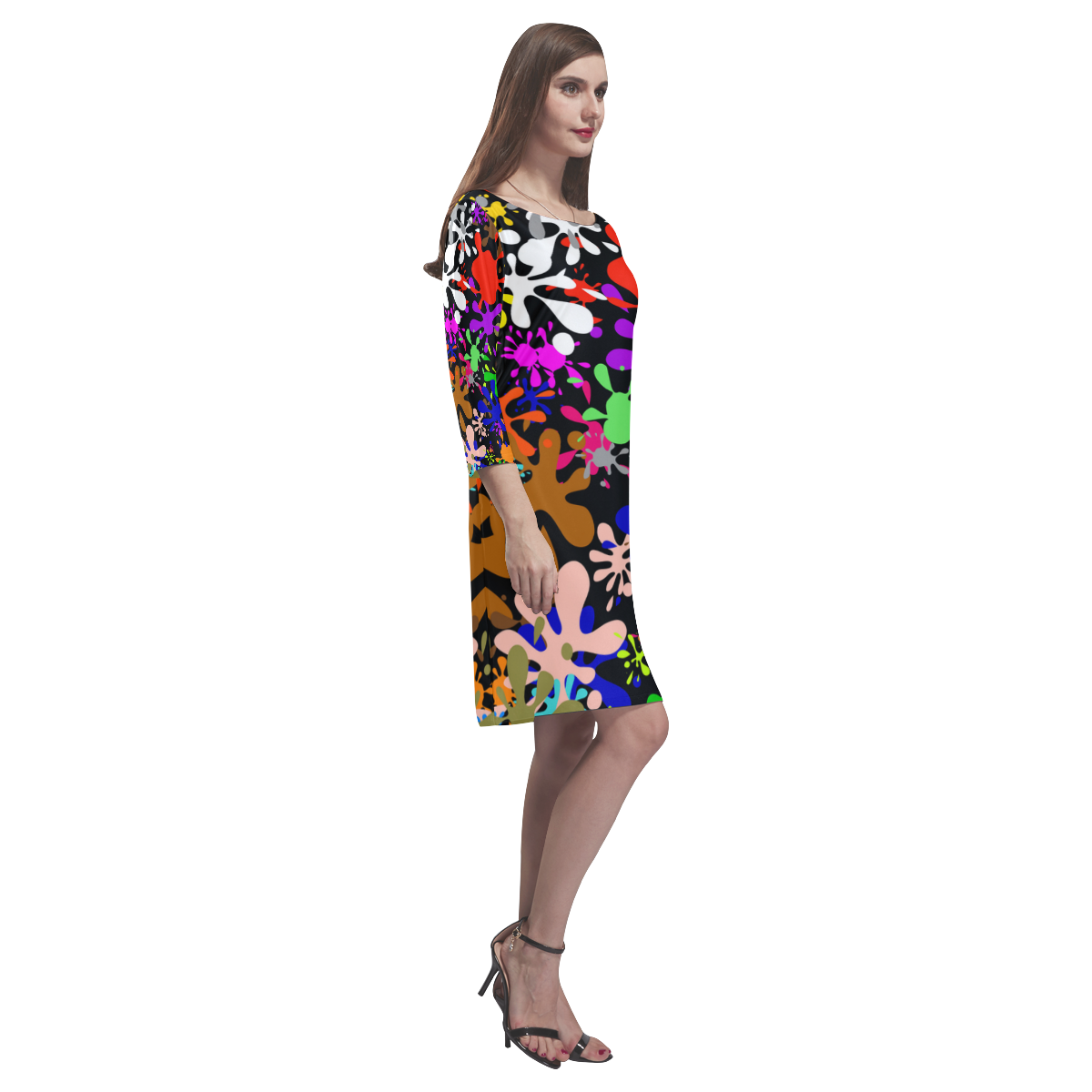 Paint Splats & Ink Blots Rhea Loose Round Neck Dress(Model D22)