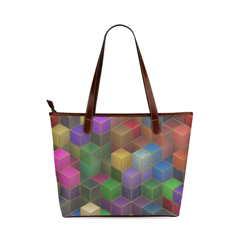 Geometric Rainbow Cubes Texture Shoulder Tote Bag (Model 1646)