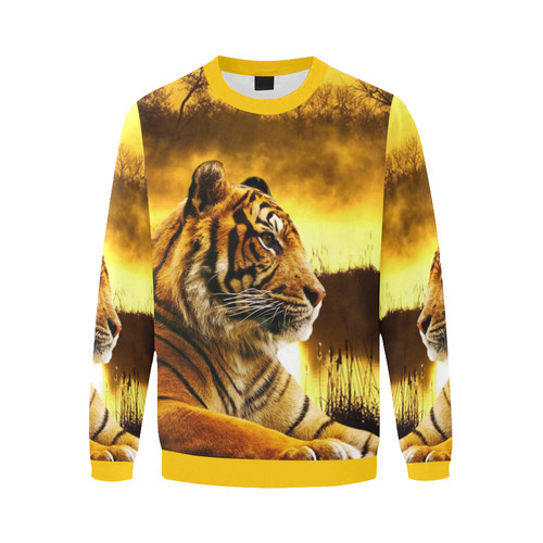 Tiger and Sunset Men's Oversized Fleece Crew Sweatshirt/Large Size(Model H18)