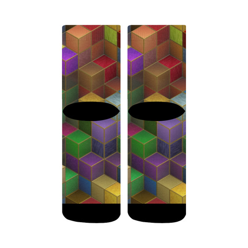 Geometric Rainbow Cubes Texture Crew Socks
