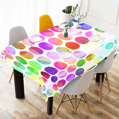 Watercolor Polka Dots Cotton Linen Tablecloth 52"x 70"
