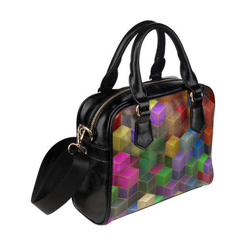 Geometric Rainbow Cubes Texture Shoulder Handbag (Model 1634)