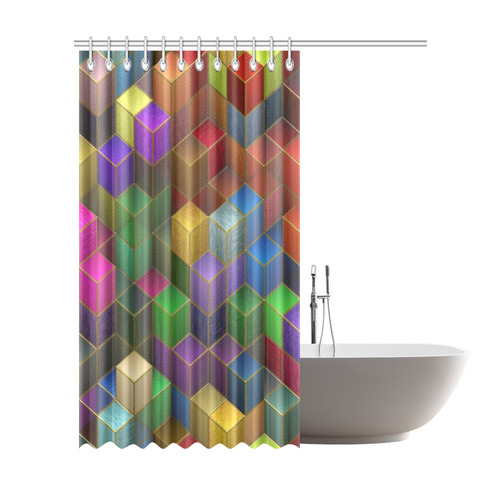 Geometric Rainbow Cubes Texture Shower Curtain 72"x84"