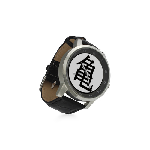 Kame-sennin_mark.svg Unisex Stainless Steel Leather Strap Watch(Model 202)