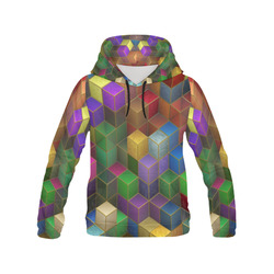 Geometric Rainbow Cubes Texture All Over Print Hoodie for Women (USA Size) (Model H13)