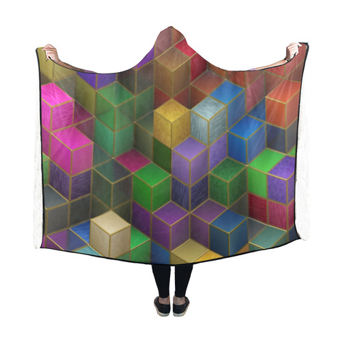 Geometric Rainbow Cubes Texture Hooded Blanket 60''x50''