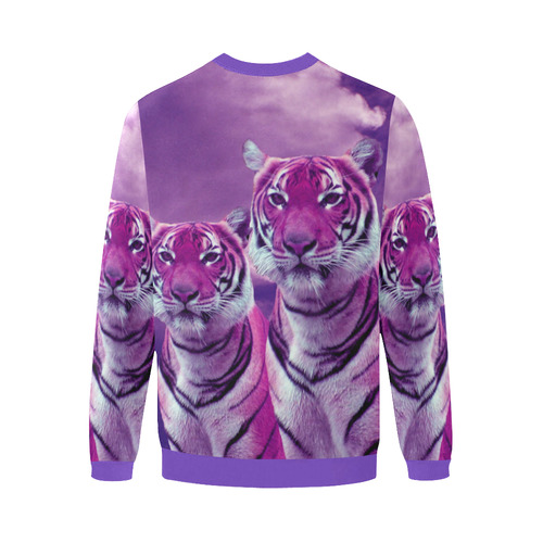 Purple Tigers Men's Oversized Fleece Crew Sweatshirt/Large Size(Model H18)