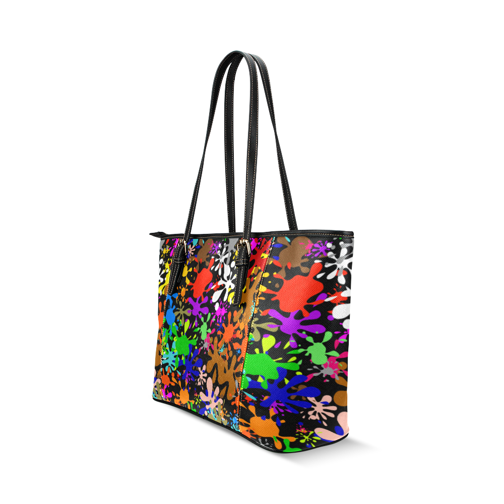Paint Splats & Ink Blots Leather Tote Bag/Small (Model 1640)