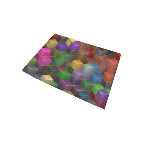 Geometric Rainbow Cubes Texture Area Rug 5'3''x4'