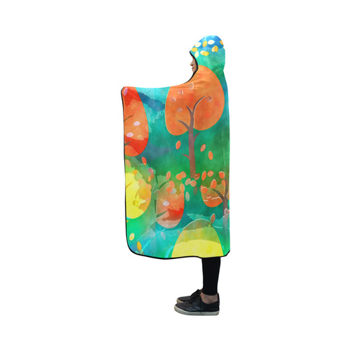 Watercolor Fall Forest Hooded Blanket 50''x40''