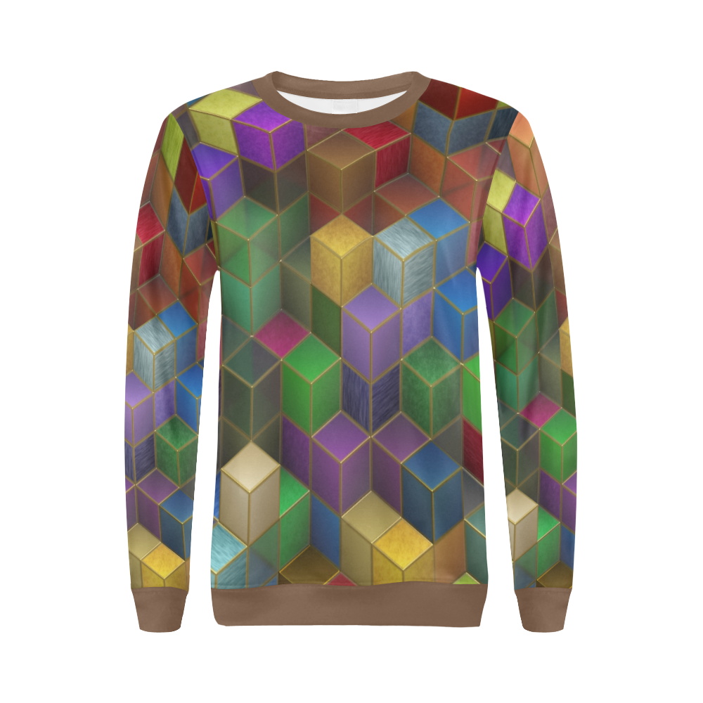 Geometric Rainbow Cubes Texture All Over Print Crewneck Sweatshirt for Women (Model H18)