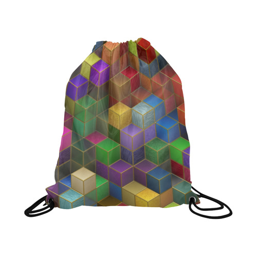 Geometric Rainbow Cubes Texture Large Drawstring Bag Model 1604 (Twin Sides)  16.5"(W) * 19.3"(H)