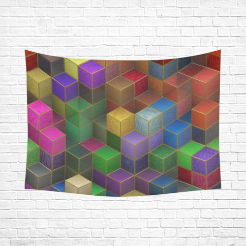 Geometric Rainbow Cubes Texture Cotton Linen Wall Tapestry 80"x 60"