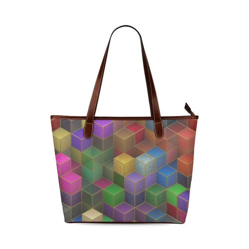 Geometric Rainbow Cubes Texture Shoulder Tote Bag (Model 1646)