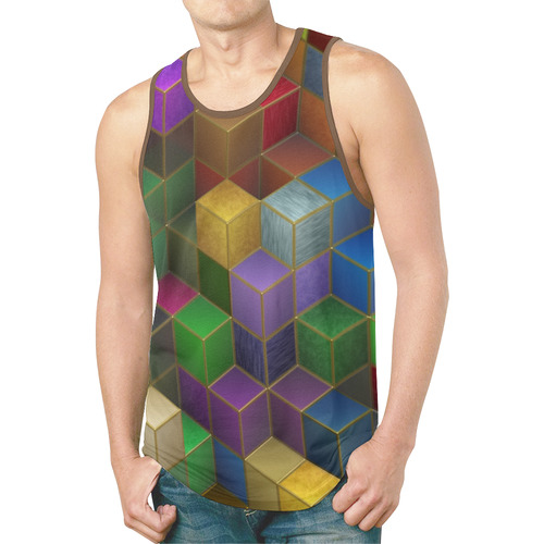 Geometric Rainbow Cubes Texture New All Over Print Tank Top for Men (Model T46)