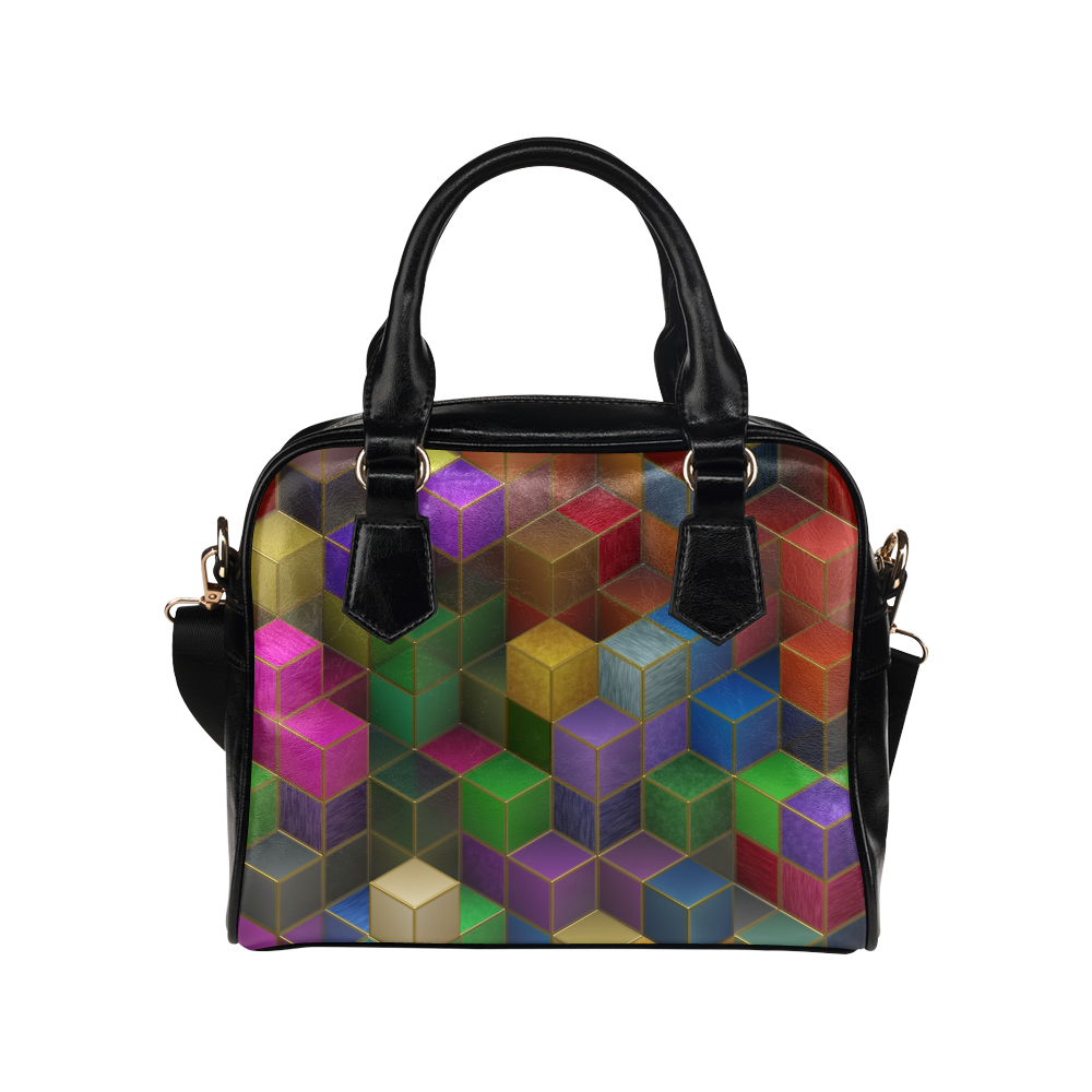 Geometric Rainbow Cubes Texture Shoulder Handbag (Model 1634)
