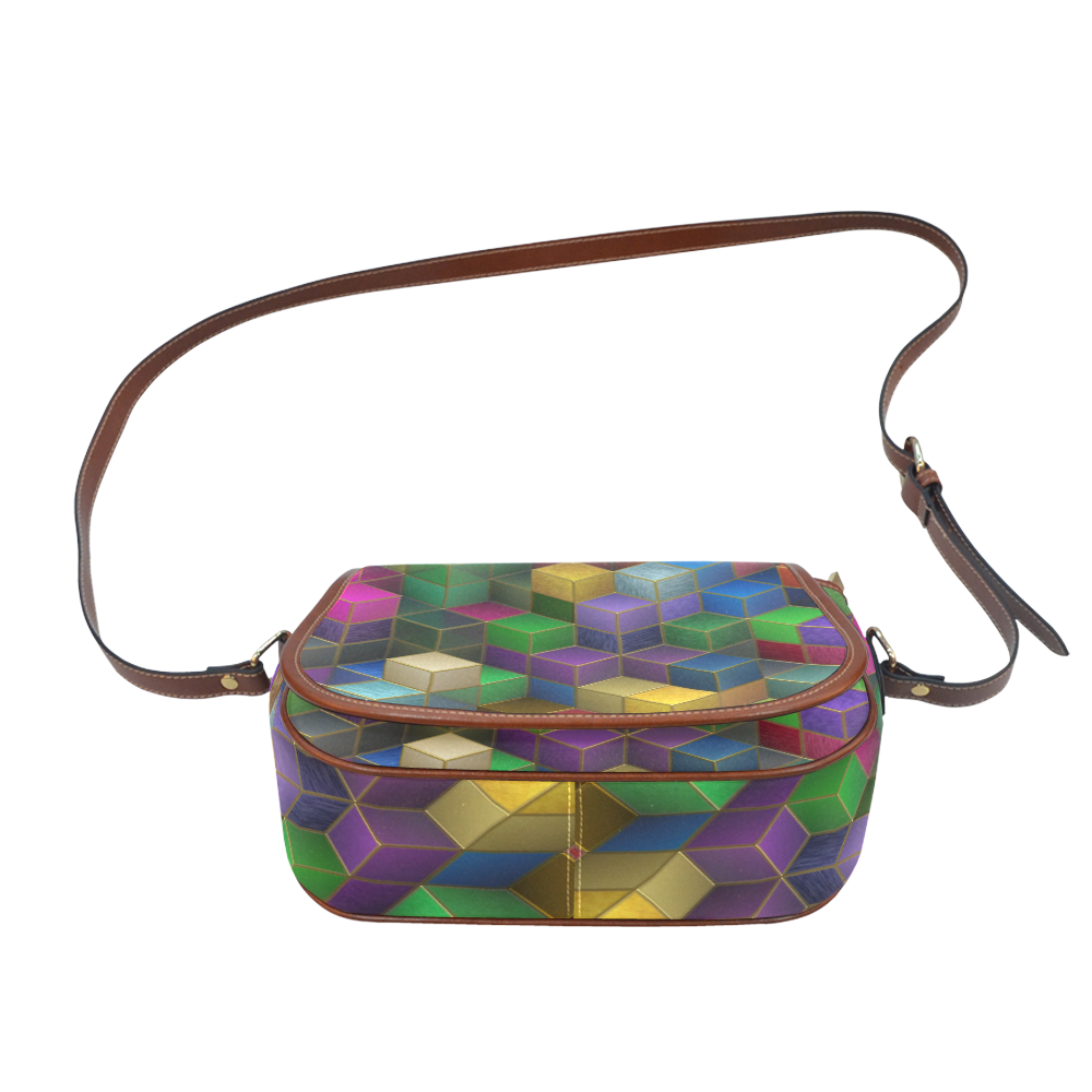 Geometric Rainbow Cubes Texture Saddle Bag/Small (Model 1649) Full Customization