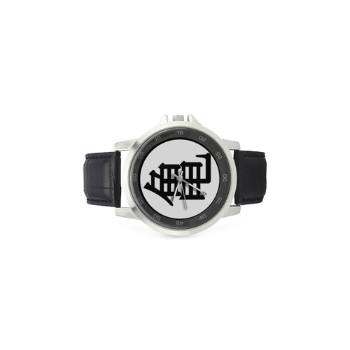 Kame-sennin_mark.svg Unisex Stainless Steel Leather Strap Watch(Model 202)