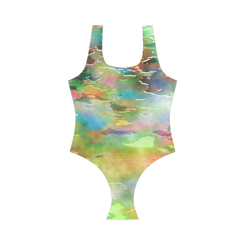 Watercolor Paint Wash Vest One Piece Swimsuit (Model S04)