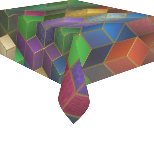 Geometric Rainbow Cubes Texture Cotton Linen Tablecloth 52"x 70"