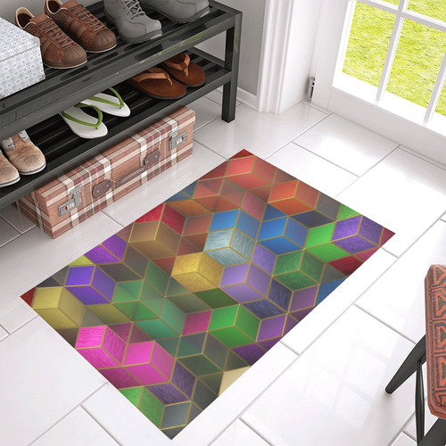 Geometric Rainbow Cubes Texture Azalea Doormat 30" x 18" (Sponge Material)