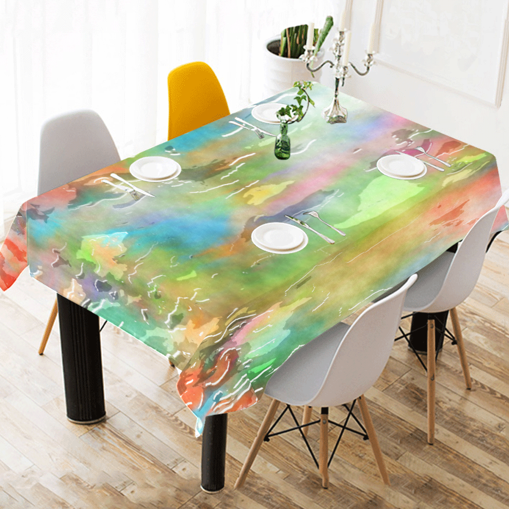 Watercolor Paint Wash Cotton Linen Tablecloth 52"x 70"