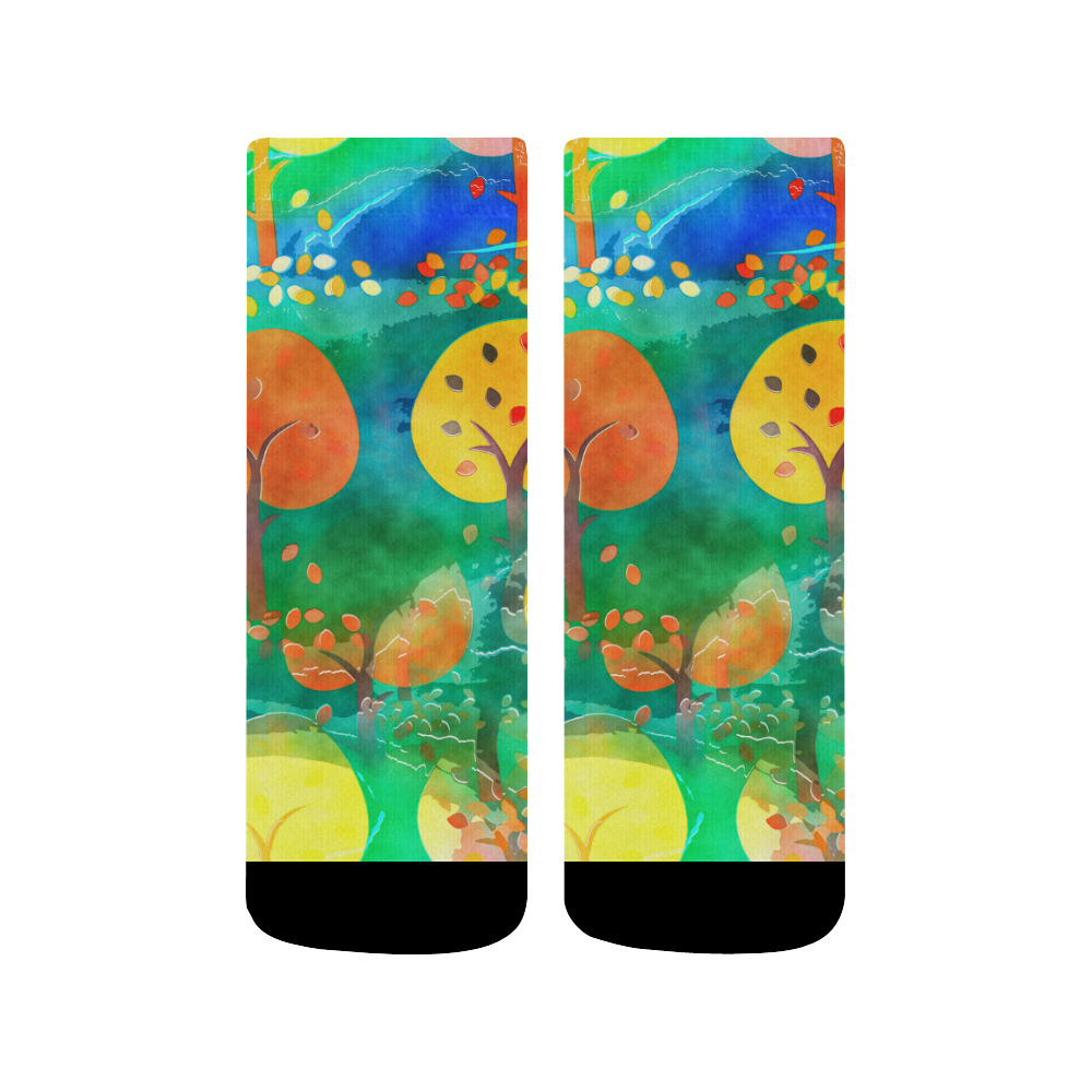 Watercolor Fall Forest Quarter Socks